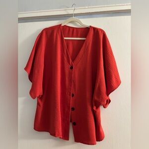Red / orange ishh short sleeve button up blouse size XL